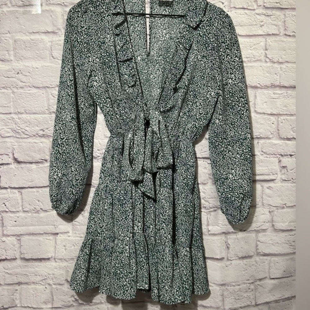 Sz S Vici Green Floral Boho Western Tiered Mini Dress